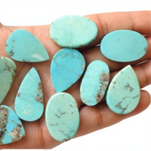 Turquoise naturelle cabochon, formes variées, pierres précieuses en vrac, bleu vert opaque, pierres matricielles pour la fabrication de bijoux - Product Image 2