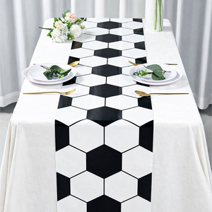 DAMAI - Decoración de Mesa para Fiestas de Cumpleaños Infantiles con Temática de Fútbol, Camino de Mesa Desechable de PE Blanco y Negro - Product Image 3