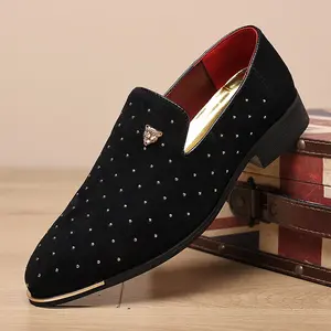 AMPLE nouveauté hommes chaussures Design bureau noir velours mocassins décontracté sans lacet luxe chaussures de fête de mariage