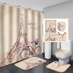 Nouveau San Valentine Love Tree Rose 4Pcs <span class=keywords><strong>Paris</strong></span> Tour Eiffel Ensembles de rideaux de douche avec tapis antidérapants - Product Image 4