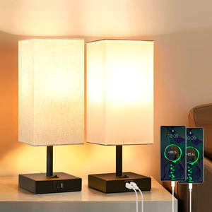 Moderno e minimalista paralume in tessuto di lino quadrato lampada da tavolo da lettura con Base in metallo e portalampada E27 - Product Image 1