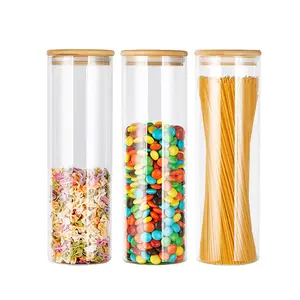 39Years Factory Glass Jars Food Storage With Bamboo Food Spicy Coffee Bean Cookie Jar 1500ml Capacity