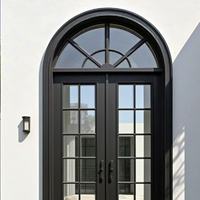 Ventana Arqueada de Aluminio Estilo Vintage, Delgada, con Rotura de Puente Térmico y Rejilla de Seguridad, Diseño de Ventana Francesa