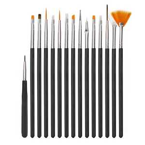 15 stuks/zak Professionele Nagellak Kwasten Platte Nylon Nagel Art Tool Set voor Acryl en Stippen/Tekenen met 5 stuks Nagel Stippenpennen - Product Image 2