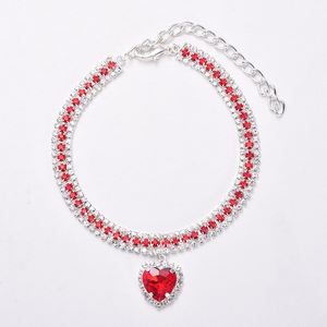 Persediaan hewan peliharaan anjing kucing mewah kualitas tinggi kalung kucing anjing berlian imitasi kalung pita merah muda biru berlian nilon - Product Image 2
