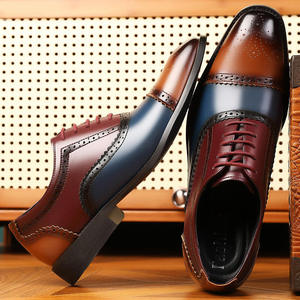 Zapatos de Vestir y Oxford Italianos Hechos a Mano, Combinación de Tres Colores, Alta Calidad, Vintage, de Lujo para Hombre, con Cordones, Punta en Pico, Impermeables - Product Image 2