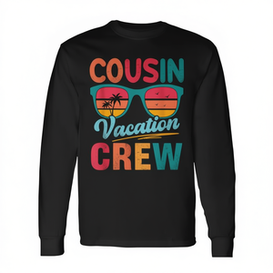 T-shirt rétro à manches longues Cousin Vacation Crew, design lunettes de soleil de plage d'été - Product Image 2