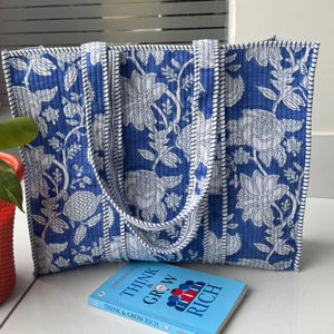 Sac fourre-tout en coton imprimé à la main vintage indien avec fermeture éclair pour femme, idéal pour le shopping, les cadeaux, les anniversaires, printemps, été, hiver - Product Image 1