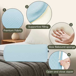 Ergonomic <b>Memory</b> <b>Foam</b> Half Cylinder Pillow Light Blue Quilted Design for Back Support and Massage Use - Product Image 5