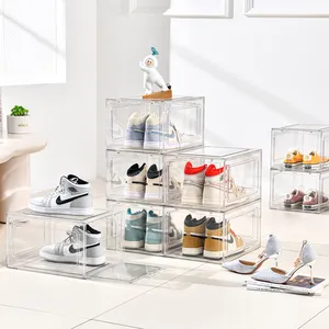 Reasonable price shoe container storage box clear stackable plastic crates sneaker shoe box