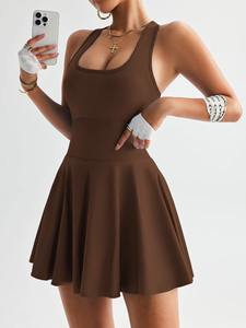 女子テニスドレスワンピーススリムフィットソフトスポーツウェアゴルフバドミントンスーツ胸クッション付きスポーツテニスウェア - Product Image 2