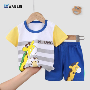 Ensemble de vêtements pour bébé garçon en coton 100% à prix avantageux, <span class=keywords><strong>pyjama</strong></span> court en deux pièces pour l'été, imprimé animal, doux - Product Image 4