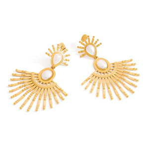Pendientes de moda con imitación de perlas, chapados en oro, de acero de titanio, joyería para fiesta EH11857 - Product Image 5