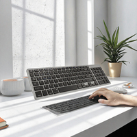 Keyboard Nirkabel 2.4G Isi Ulang 104 Tombol Tata Letak US Switch Scissor Input Multi Perangkat untuk Tablet Komputer
