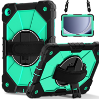 Étui robuste anti-chute WESOROL pour Samsung Tab A11 Plus/A9 Plus 11 pouces avec support rotatif à 360°, dragonne et bandoulière, noir menthe