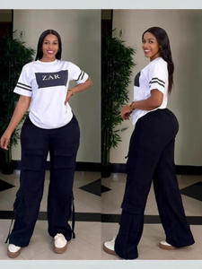 ชุดลำลองผู้หญิง <span class=keywords><strong>2</strong></span> ชิ้น เสื้อยืดและกางเกงยีนส์ ชุดเสื้อยืดพร้อมกางเกงขายาวสำหรับใส่ในชีวิตประจำวัน วางจำหน่ายปี 2025 - Product Image 3