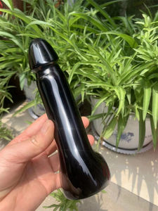 Großhandel Natürliche Heilkristalle Massage Yoni-Stäbe Penis Obsidian Kristall Edelstein Geschnitzter Schwarzer Obsidian Männlicher Dildo - Product Image 5