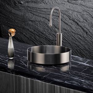 Lavabo de salle de bain rond en acier inoxydable SUS304 de luxe avec égouttoir pop-up pour appartement, bar, hôtel - Product Image 4
