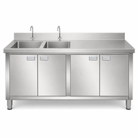 Évier double commercial autoportant en acier inoxydable 201 finition brossée mate avec rainure de drainage pour cuisine de restaurant