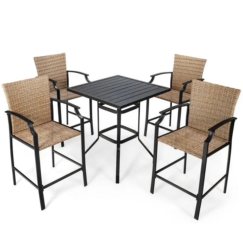 Открытый Двор Сад алюминиевая мебель повседневные стулья из ротанга бистро роскошный обеденный стол набор