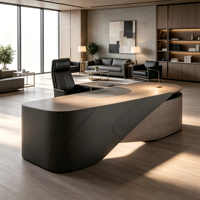 Bureau de direction moderne au design italien, avec plateau incurvé, en bois, avec armoire de rangement, pour le bureau du PDG ou du directeur, mobilier de bureau
