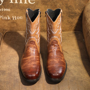 Botas Vaqueras Bordadas de PU para Mujer, Estilo Slip-On con Punta Reforzada, Tacón Grueso, Media Pantorrilla, Cómodas para Invierno, Vintage, Negras, Modelo Knight - Product Image 4