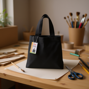 Sac en toile multi-usages Iln 20x22cm, sac fourre-tout noir pour travaux manuels et rangement - Product Image 3