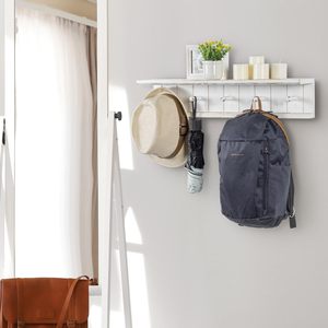 Wall-mounted <b>Wooden</b> Entryway <b>Coat</b> Rack With Five <b>Hooks</b> Multipurpose Storage For Home Living Room Bedroom Kitchen - Product Image 2