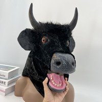 Boca móvil Casco de cabeza de vaca negra Máscara de cosplay de Halloween Máscara de cara completa de látex