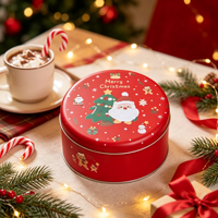 Boîte à biscuits plate ronde personnalisée avec logo, en fer blanc de qualité supérieure, hermétique et opaque, pour emballage cadeau de Noël, lot OEM