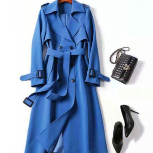 Manteau long trench-coat kaki pour femme, coupe ample, revers, ceinture, style au-dessus du genou, style européen, américain, coréen, décontracté, tailles S M L XL - Product Image 4
