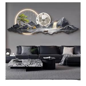 Arte Mural de Paisaje Lunar con Reloj Luminoso, Mural de Estilo Moderno con Fondo Acrílico Eléctrico para Decoración de Sala de Estar - Product Image 1