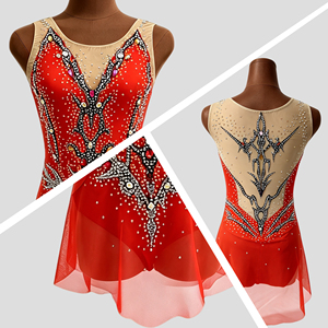 <b>Rhythmic</b> <b>Gymnastics</b> <b>Leotard</b> Polyester/Cotton Abstract V-Neck Design Rhinestone Crystals Sleeveless Competitive Show Costume for - Product Image 2