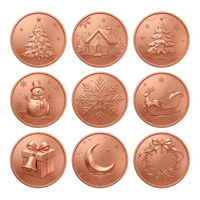 Pièce de monnaie commémorative de Noël en cuivre fin, 1, 2, 5 oz, à faible MOQ, avec motifs 3D en relief (Père Noël, Bonhomme de neige, Chaussette, Cloche), pour cadeau de fêtes