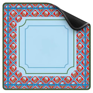 Tapete de Mahjong Acrílico Moderno con Diseño Floral de Clavel Rojo y Azul, Rejilla de Rombo Azul Claro, Personalizable, Antideslizante y con Reducción de Ruido - Product Image 1
