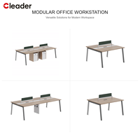 Estación de Trabajo Modular Moderna para 4 Personas, Escritorio con Patas en Forma de A, Superficie de Roble, Pantalla Acústica de Tela, OEM