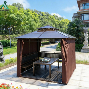 Pavillon <span class=keywords><strong>de</strong></span> <span class=keywords><strong>jardin</strong></span> <span class=keywords><strong>en</strong></span> métal imperméable ANCSEM pour l'extérieur, avec toit rigide <span class=keywords><strong>en</strong></span> aluminium, rideaux et moustiquaire - Product Image 2