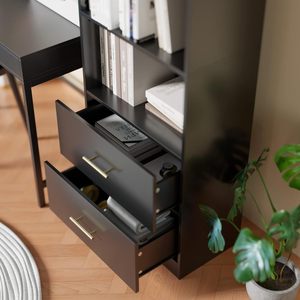 Tủ sách màu đen đơn giản với ngăn kéo 3 kệ tủ sách với kệ có thể điều chỉnh kệ cao - Product Image 5