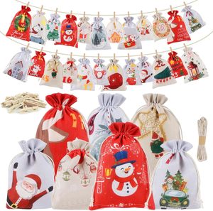 Sac de calendrier de l'avent carré en tissu à la mode 24 poches taille personnalisable lin jute pour décorations de noël vente en gros d'usine - Product Image 1