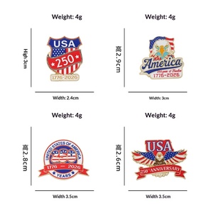Épinglette patriotique commémorative du 250e anniversaire des États-Unis, en alliage de zinc plaqué or, émail coloré, motif Aigle chauve, texte USA, drapeau national - Product Image 2