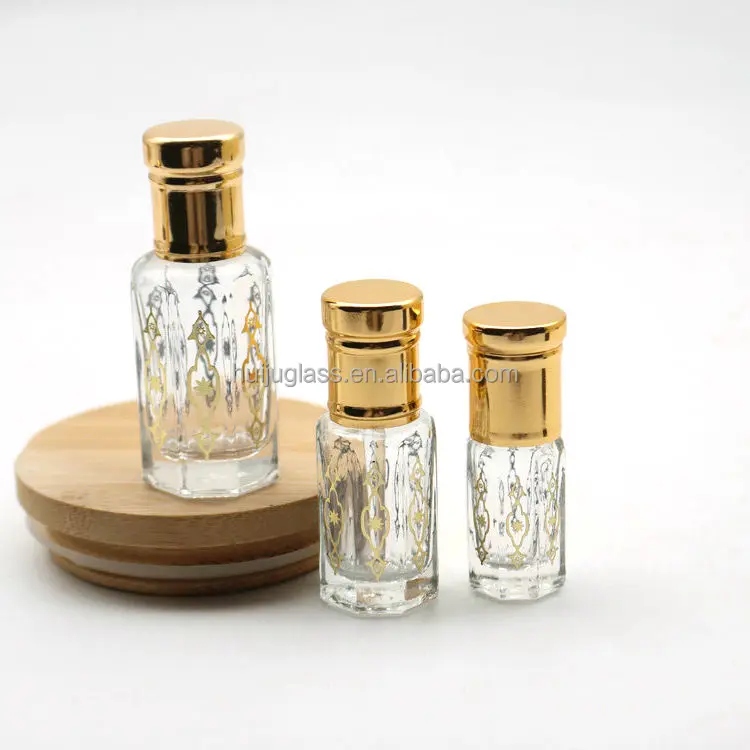 Luxus moderne arabische arabische Dubai Parfüm Oud Öl Glasflasche 3ml mit Gold Metall deckel