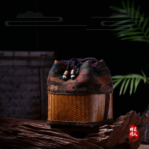 Handmade Xiangyun Yarn <b>Bamboo</b> Woven Cup <b>Basket</b> Rectangle Tea Storage Teapot Cage Cloth Bag Single Tier Travel Use - Product Image 1