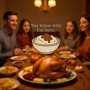 T-shirt « Vous savez pourquoi je suis là » avec motif purée de pommes de terre pour Thanksgiving - Product Image 3