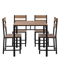 Ensemble table à manger de style moderne, planche en marbre avec plateau en bois et cadre en métal en fer, ensemble de 4 chaises pour la maison, la cuisine ou le restaurant