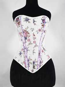 Corsé Bustier sin Tirantes con Estampado Floral, Base Blanca con Lazo Morado, Estilo Vintage, Moldeador de Cintura - Product Image 1