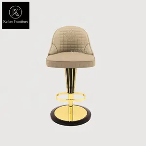 Modern tasarım lüks açık bej deri kapitone yüksek tabure bar sandalyesi altın pirinç mutfak sayacı yükseklik ev bar taburesi