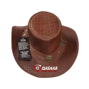 Người Đàn Ông Phương Tây Chất Lượng Hàng Đầu Cowboy Brown-Leather Hat Chất Lượng Cao Phương Tây-Phong Cách Da Mới Đến Real-Leather Cưỡi Ngựa Mũ