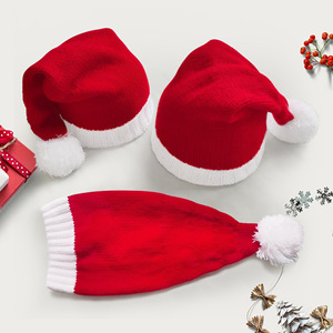 Christmas Hat Red Knitted Santa Claus Beanie Warm Soft Adult Children Size Classic Style - Product Image 1