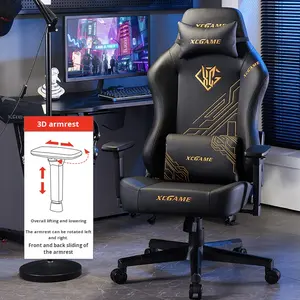 Chaise de jeu en cuir synthétique de qualité supérieure, pivotante à 360 degrés, hauteur réglable, inclinable manuellement, ergonomique, dossier haut, 4 positions - Product Image 5