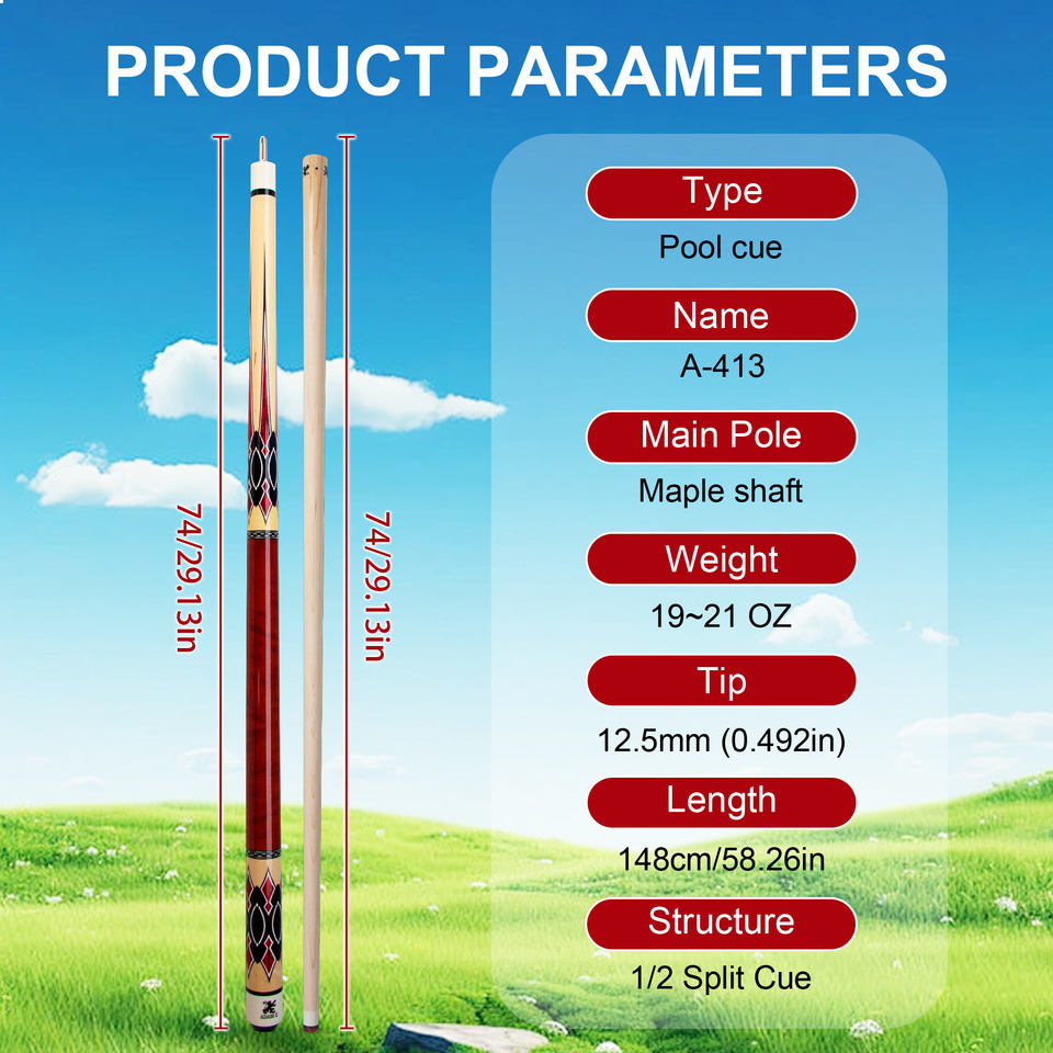 High-end Maple Wood Pool Cue - 12.5mm Tip Joint 1/2 Split Billiard Cue ...